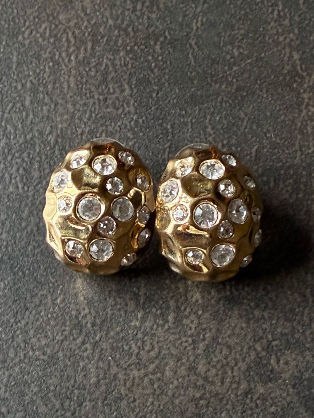 Joan Rivers Polished Gold Hammered Nugget Earrings with Rhinestones